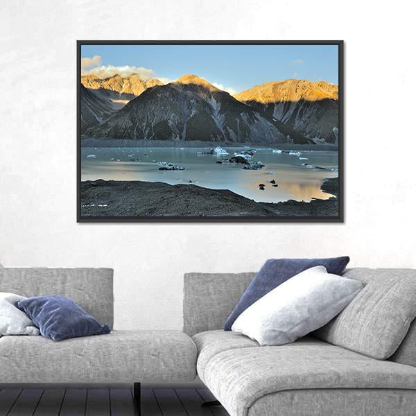 Tasman Glacier & Lake Canvas Wall Art-1 Piece-Floating Frame-24" x 16"-Tiaracle