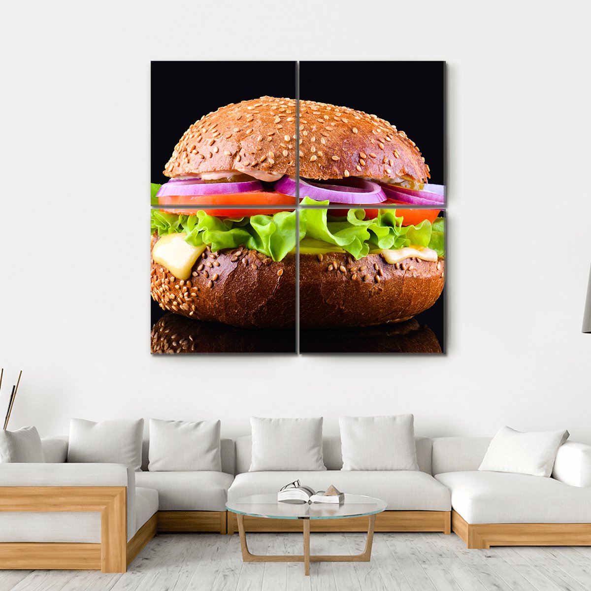 Cheeseburger Canvas Wall Art-4 Square-Gallery Wrap-17" x 17"-Tiaracle
