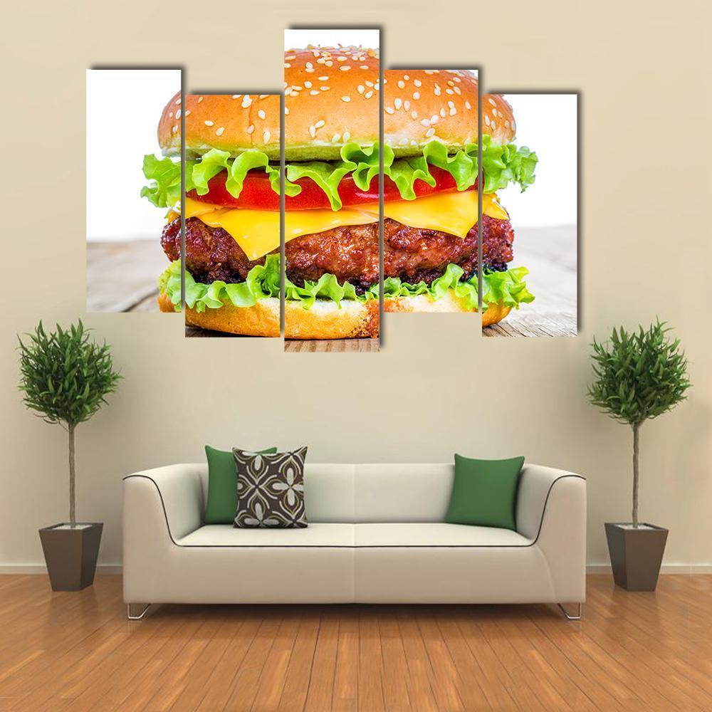 Tasty Cheeseburger Canvas Wall Art-5 Pop-Gallery Wrap-47" x 32"-Tiaracle