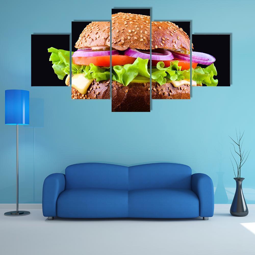 Cheeseburger Canvas Wall Art-5 Star-Gallery Wrap-62" x 32"-Tiaracle