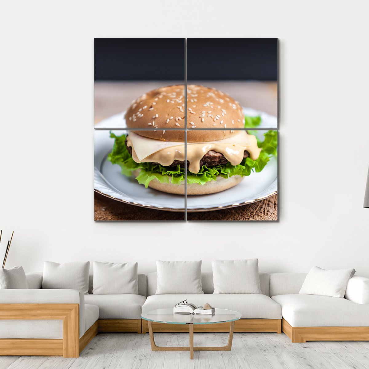 Tasty Burger Canvas Wall Art-4 Square-Gallery Wrap-17" x 17"-Tiaracle