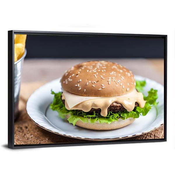 Tasty Burger Canvas Wall Art-3 Horizontal-Gallery Wrap-25" x 16"-Tiaracle