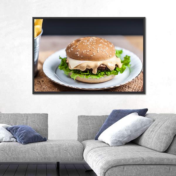 Tasty Burger Canvas Wall Art-1 Piece-Floating Frame-24" x 16"-Tiaracle