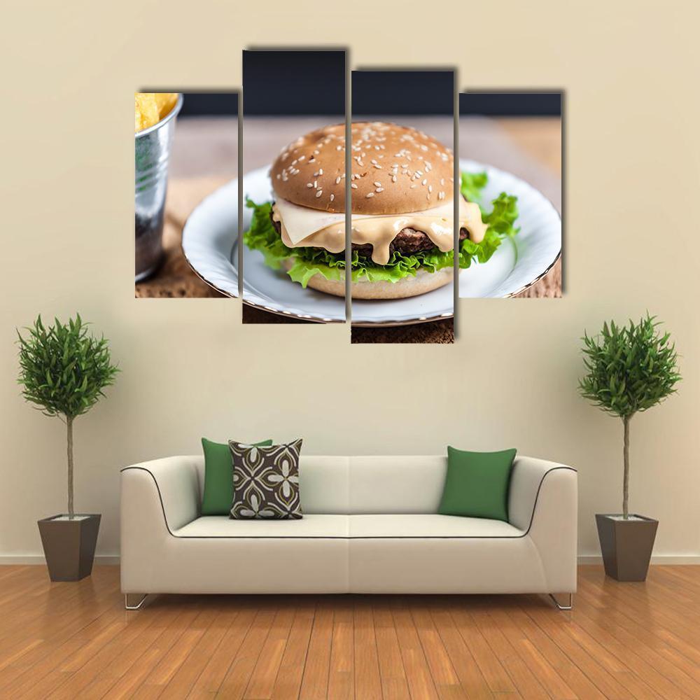 Tasty Burger Canvas Wall Art-4 Pop-Gallery Wrap-50" x 32"-Tiaracle