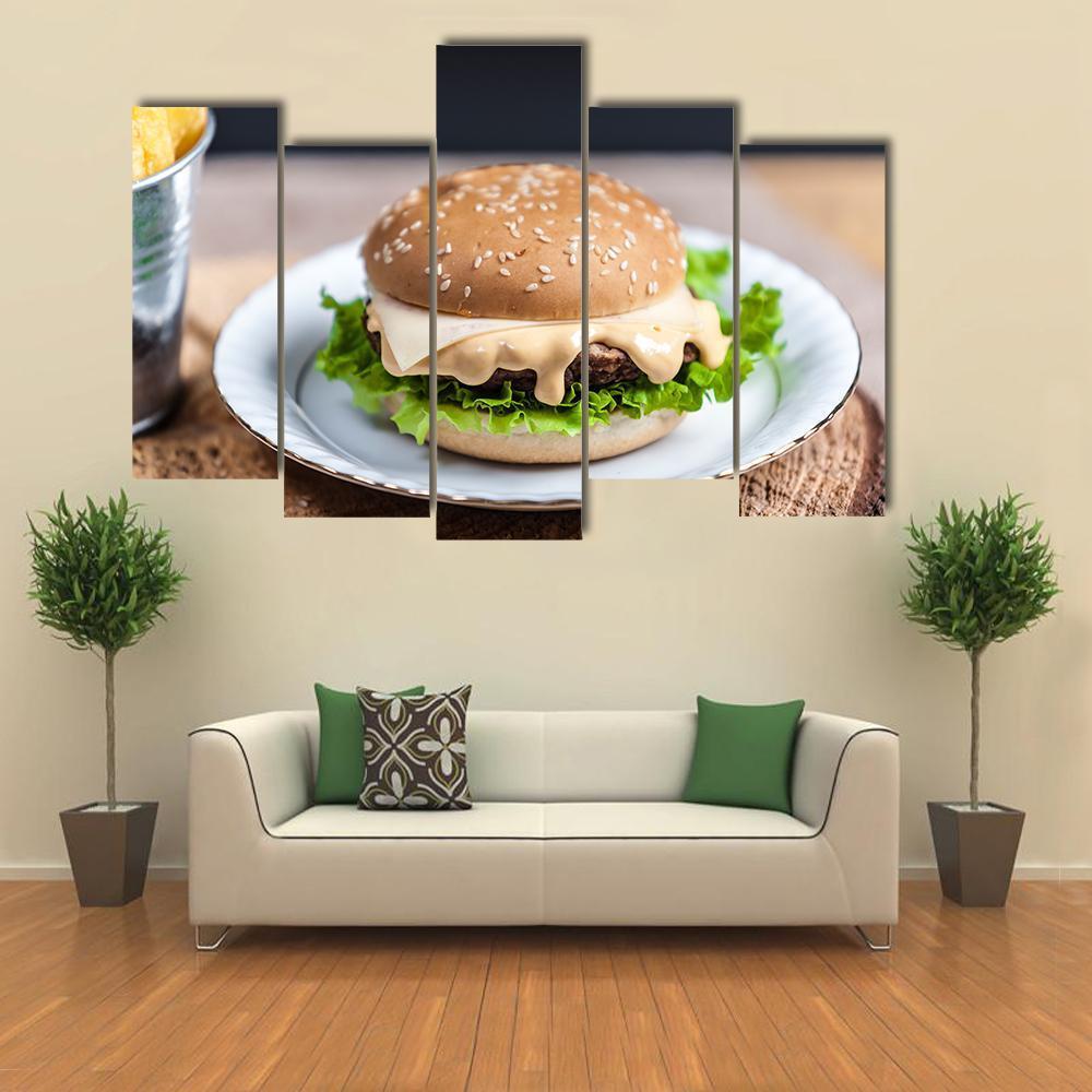 Tasty Burger Canvas Wall Art-5 Pop-Gallery Wrap-47" x 32"-Tiaracle