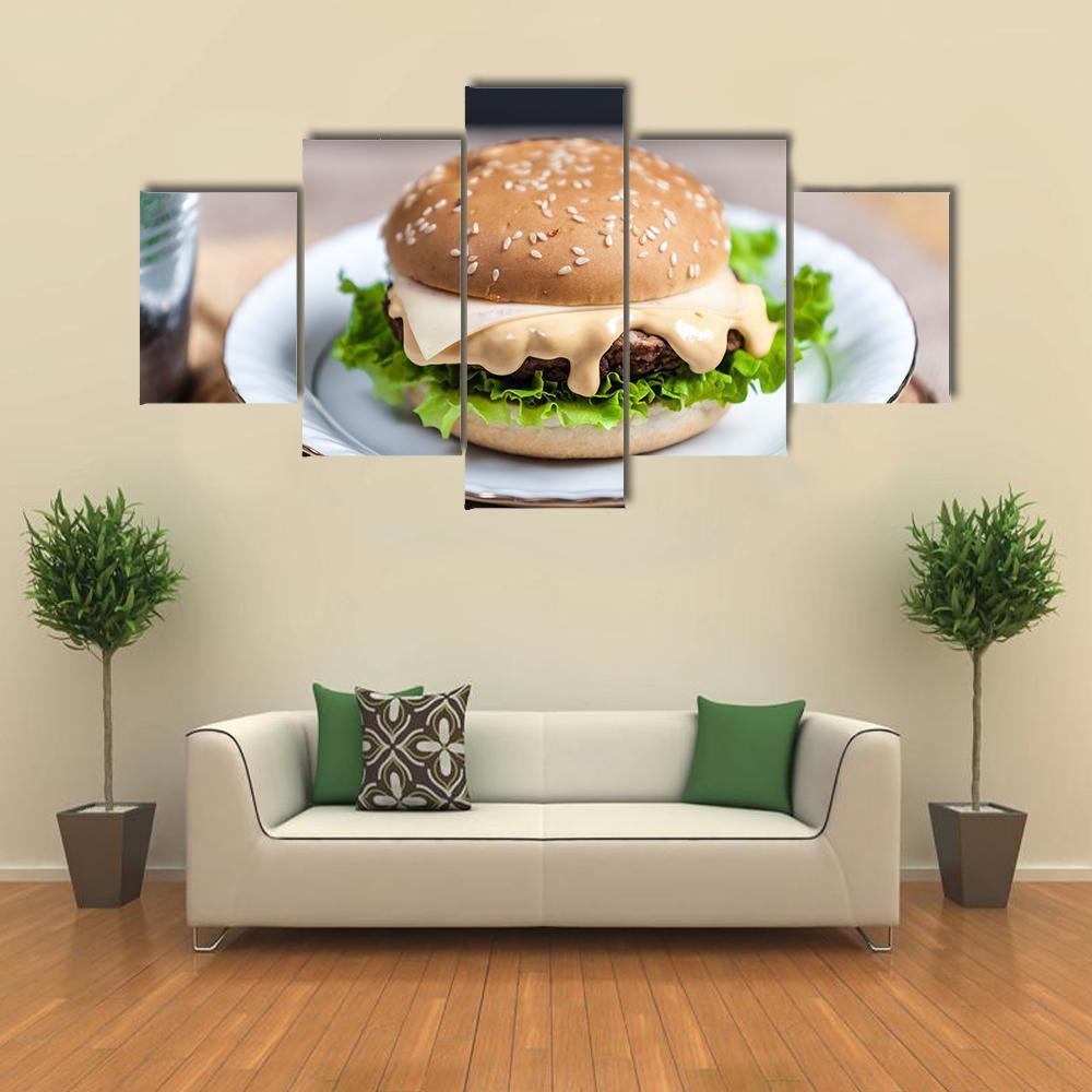 Tasty Burger Canvas Wall Art-3 Horizontal-Gallery Wrap-37" x 24"-Tiaracle