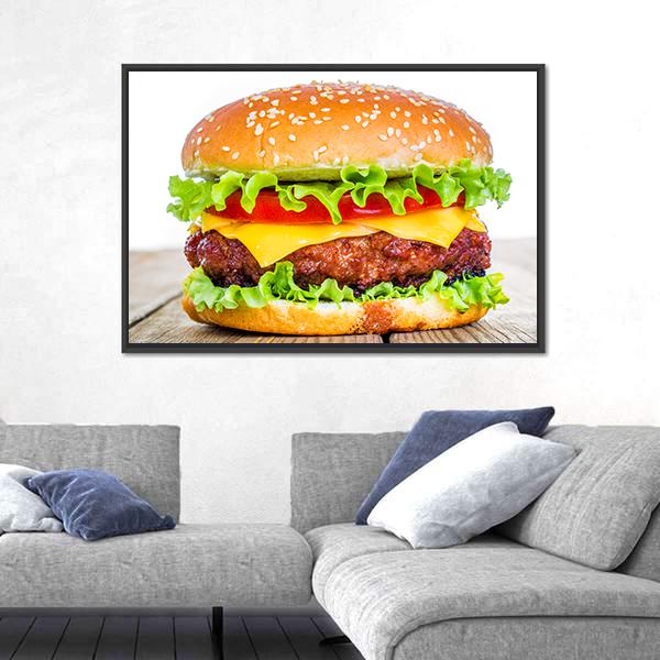 Tasty Cheeseburger Canvas Wall Art-1 Piece-Floating Frame-24" x 16"-Tiaracle