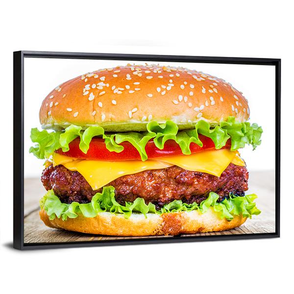 Tasty Cheeseburger Canvas Wall Art-5 Horizontal-Gallery Wrap-22" x 12"-Tiaracle