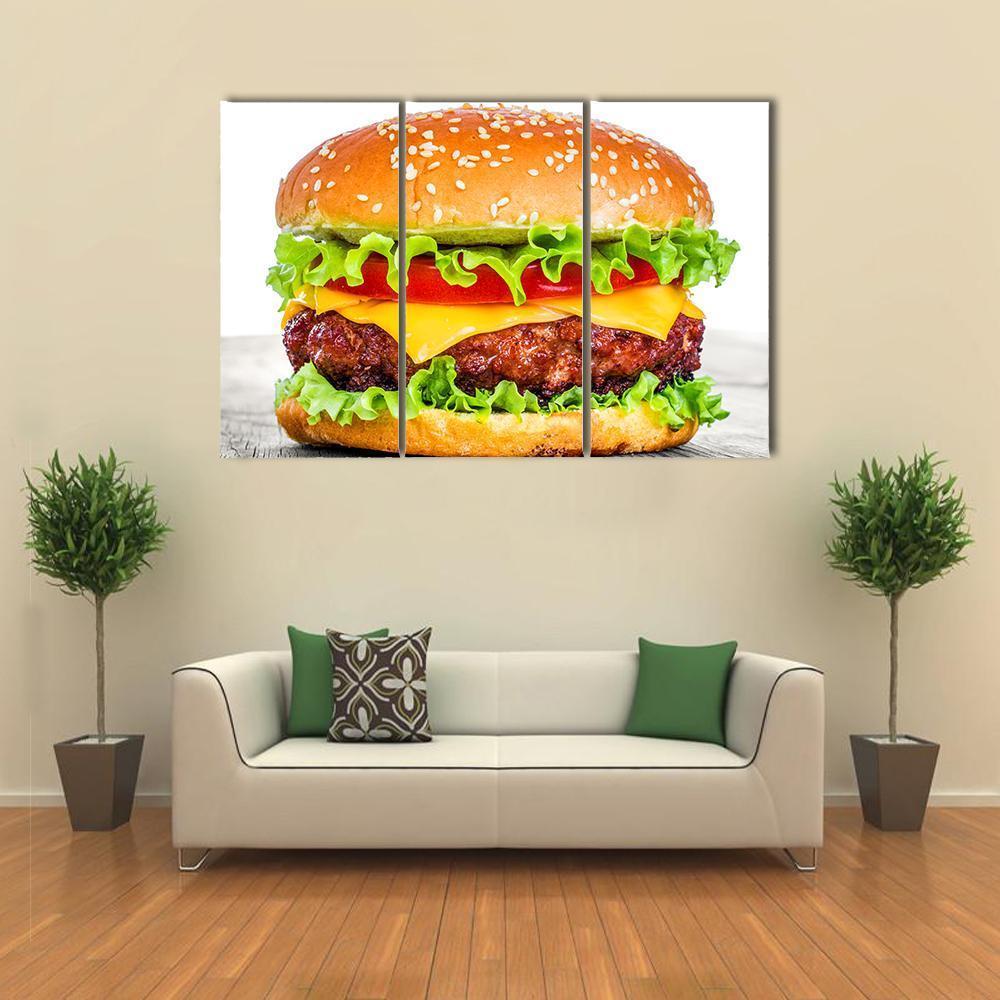 Tasty Hamburger Canvas Wall Art-3 Horizontal-Gallery Wrap-37" x 24"-Tiaracle