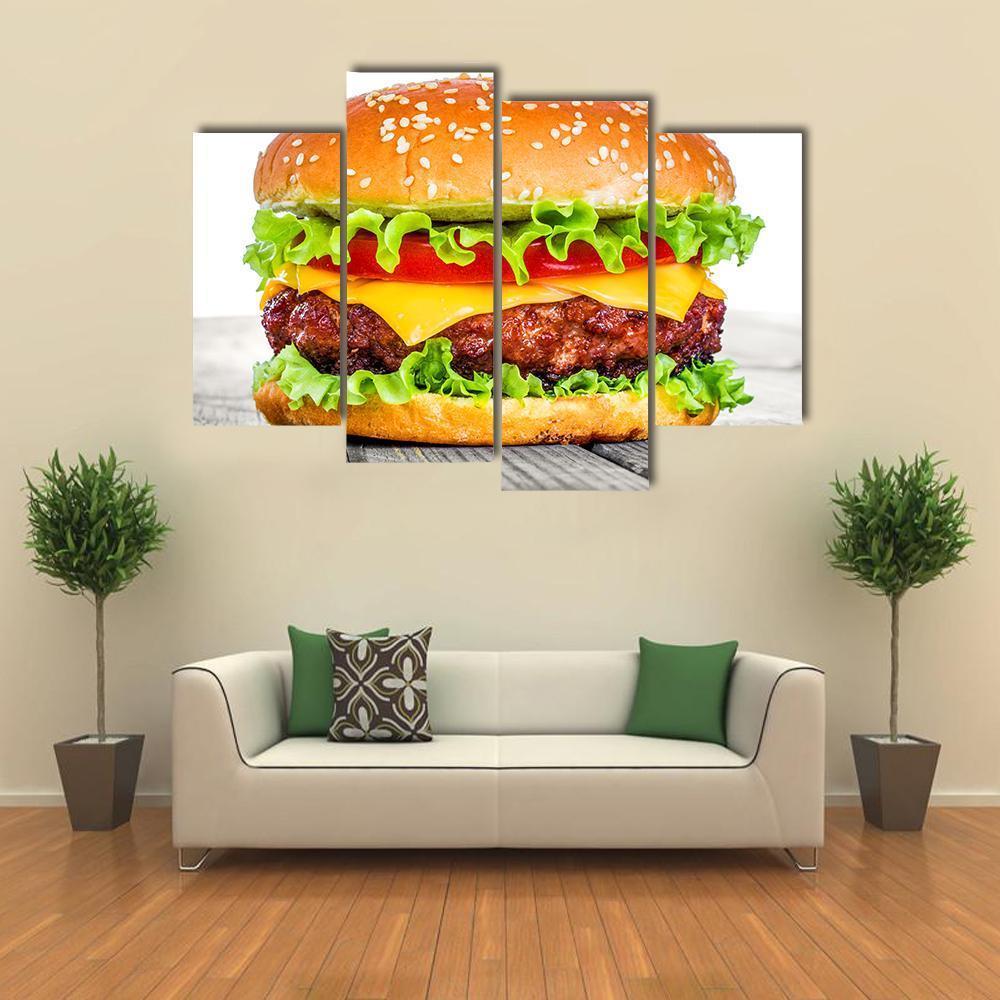 Tasty Hamburger Canvas Wall Art-4 Pop-Gallery Wrap-50" x 32"-Tiaracle