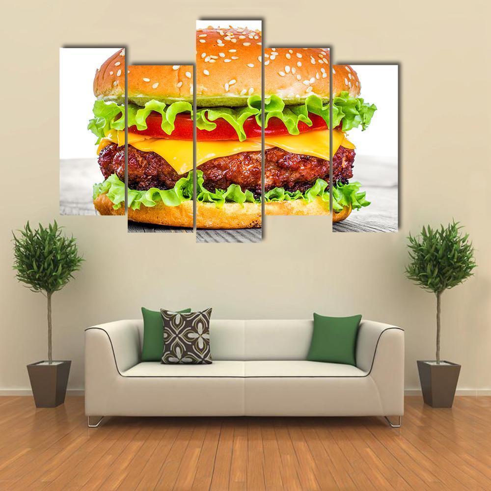 Tasty Hamburger Canvas Wall Art-5 Pop-Gallery Wrap-47&quot; x 32&quot;-Tiaracle