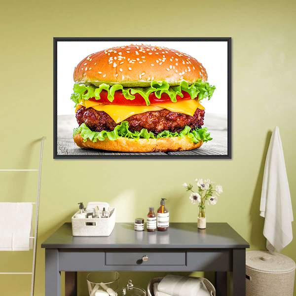 Tasty Hamburger Canvas Wall Art-3 Horizontal-Gallery Wrap-25&quot; x 16&quot;-Tiaracle