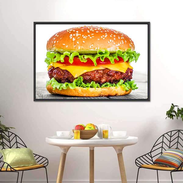 Tasty Hamburger Canvas Wall Art-1 Piece-Floating Frame-24" x 16"-Tiaracle