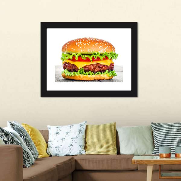 Tasty Hamburger Canvas Wall Art-1 Piece-Framed Print-20&quot; x 16&quot;-Tiaracle
