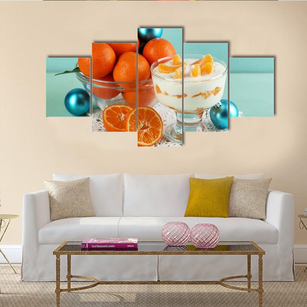 Dessert With Tangerine Canvas Wall Art-5 Star-Gallery Wrap-62" x 32"-Tiaracle
