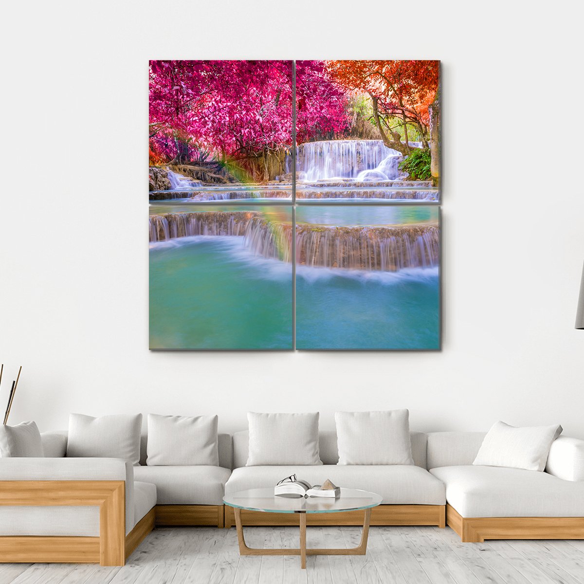 Tat Kuang Si Waterfalls Canvas Wall Art-4 Square-Gallery Wrap-17" x 17"-Tiaracle