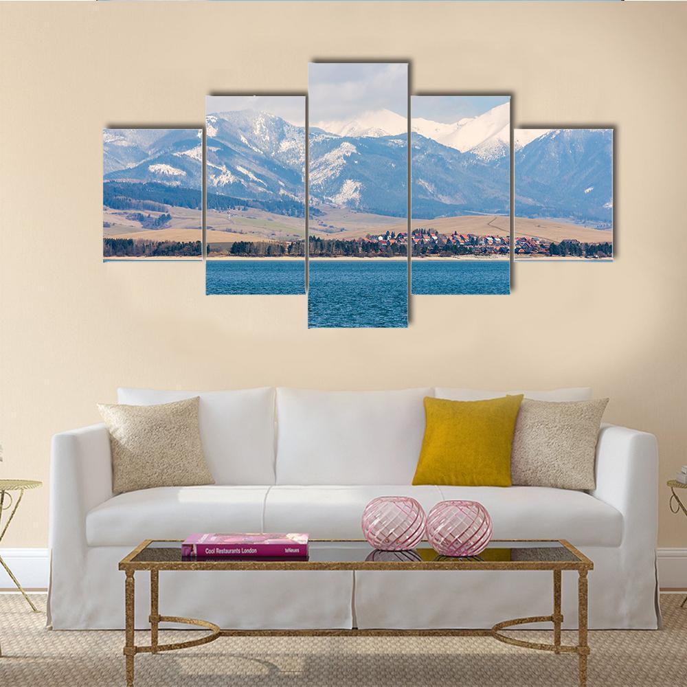 Liptovska Mara Lake Canvas Wall Art-5 Star-Gallery Wrap-62" x 32"-Tiaracle