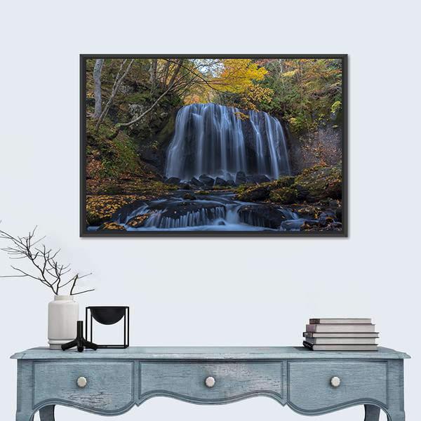 Tatsuzawafudo Waterfall Canvas Wall Art-3 Horizontal-Gallery Wrap-25" x 16"-Tiaracle