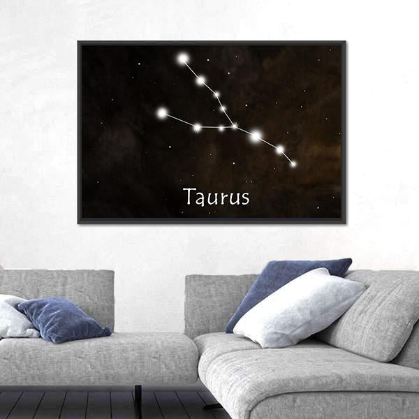 Taurus Horoscope Constellation Canvas Wall Art-1 Piece-Floating Frame-24" x 16"-Tiaracle