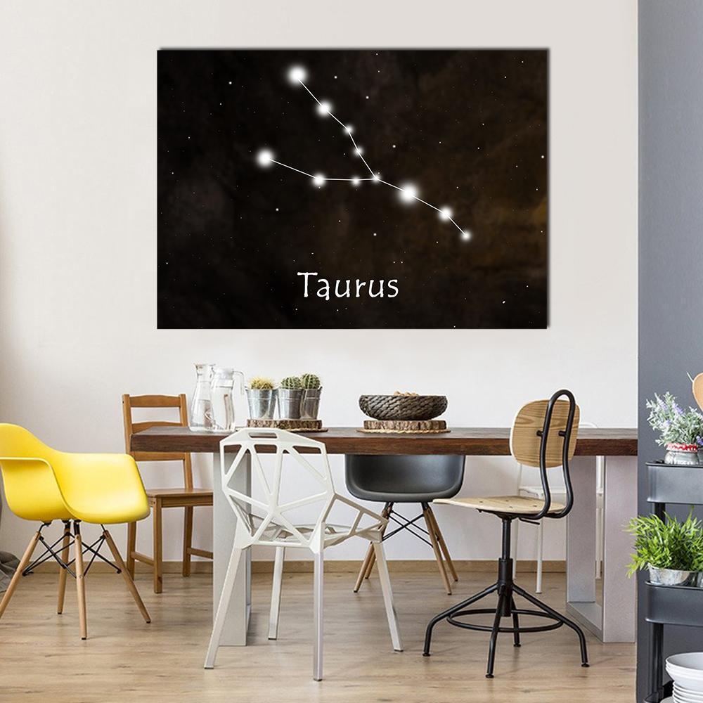 Taurus Horoscope Constellation Canvas Wall Art-1 Piece-Gallery Wrap-36" x 24"-Tiaracle