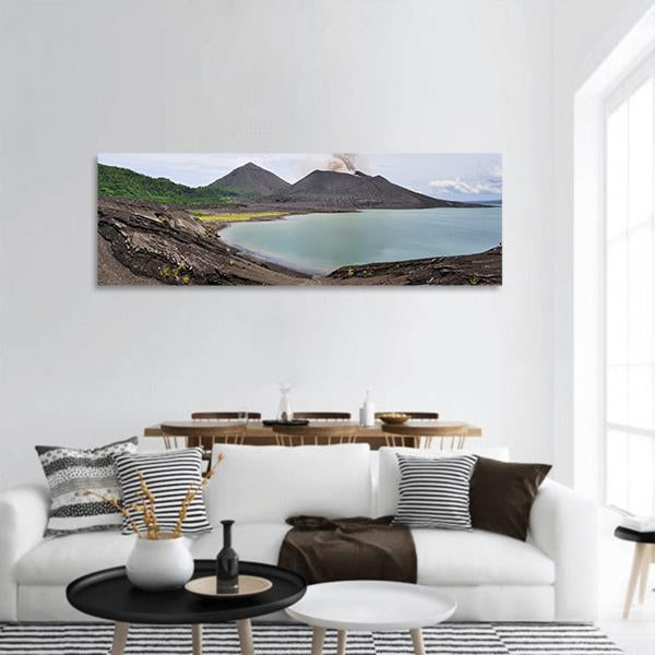 Tavurvur Volcano Panoramic Canvas Wall Art-3 Piece-25" x 08"-Tiaracle