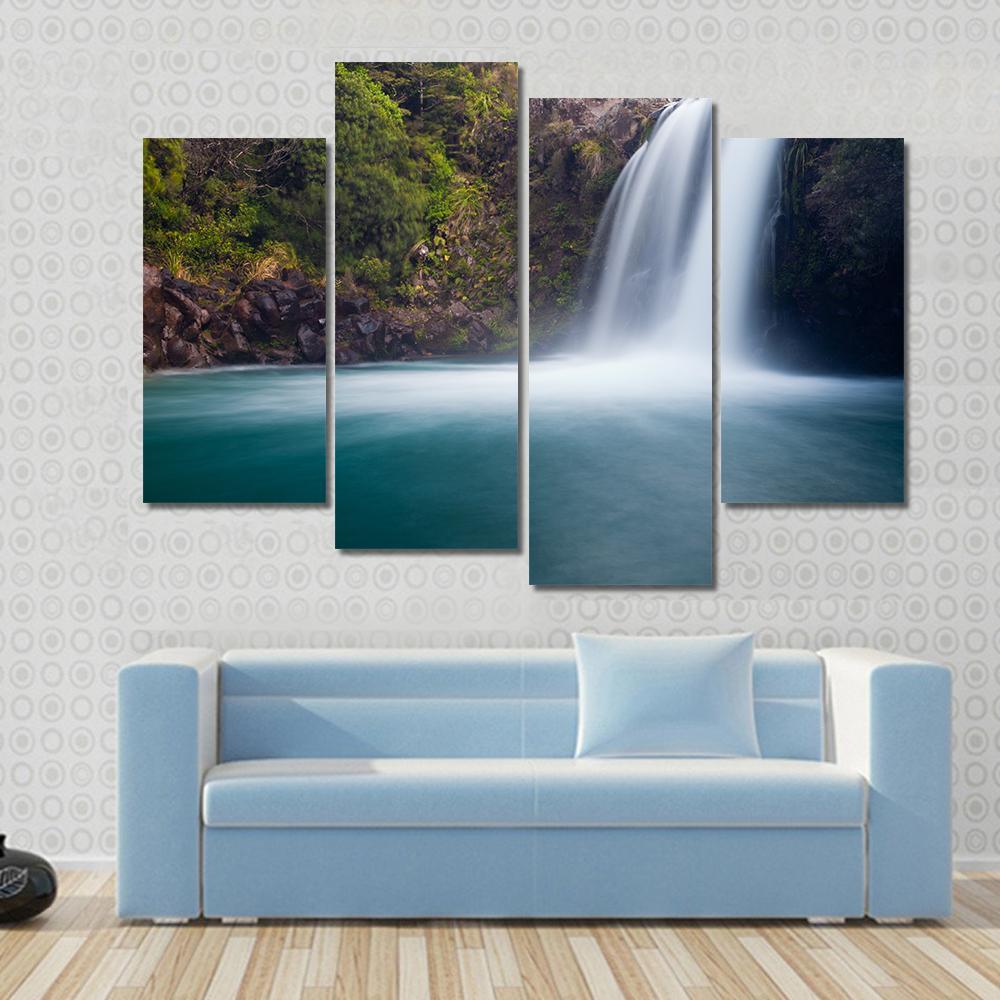 Tawhai Waterfall New Zealand Canvas Wall Art-4 Pop-Gallery Wrap-50" x 32"-Tiaracle