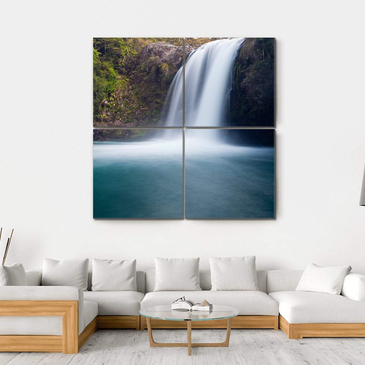 Tawhai Waterfall New Zealand Canvas Wall Art-4 Square-Gallery Wrap-17" x 17"-Tiaracle
