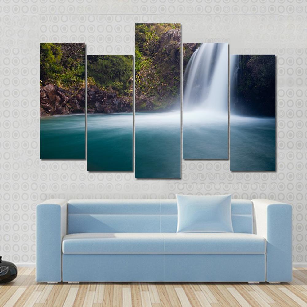 Tawhai Waterfall New Zealand Canvas Wall Art-5 Pop-Gallery Wrap-47" x 32"-Tiaracle