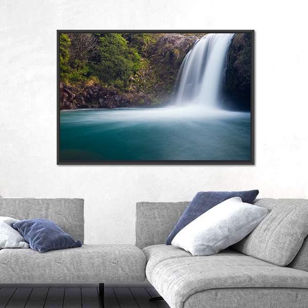 Tawhai Waterfall New Zealand Canvas Wall Art-1 Piece-Floating Frame-24" x 16"-Tiaracle