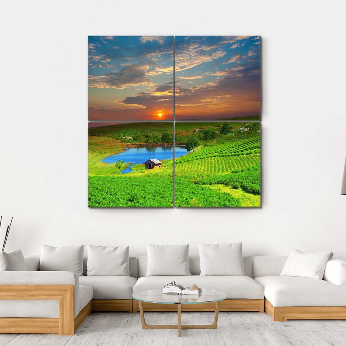 Tea Plantation Field Vietnam Canvas Wall Art-4 Square-Gallery Wrap-17" x 17"-Tiaracle