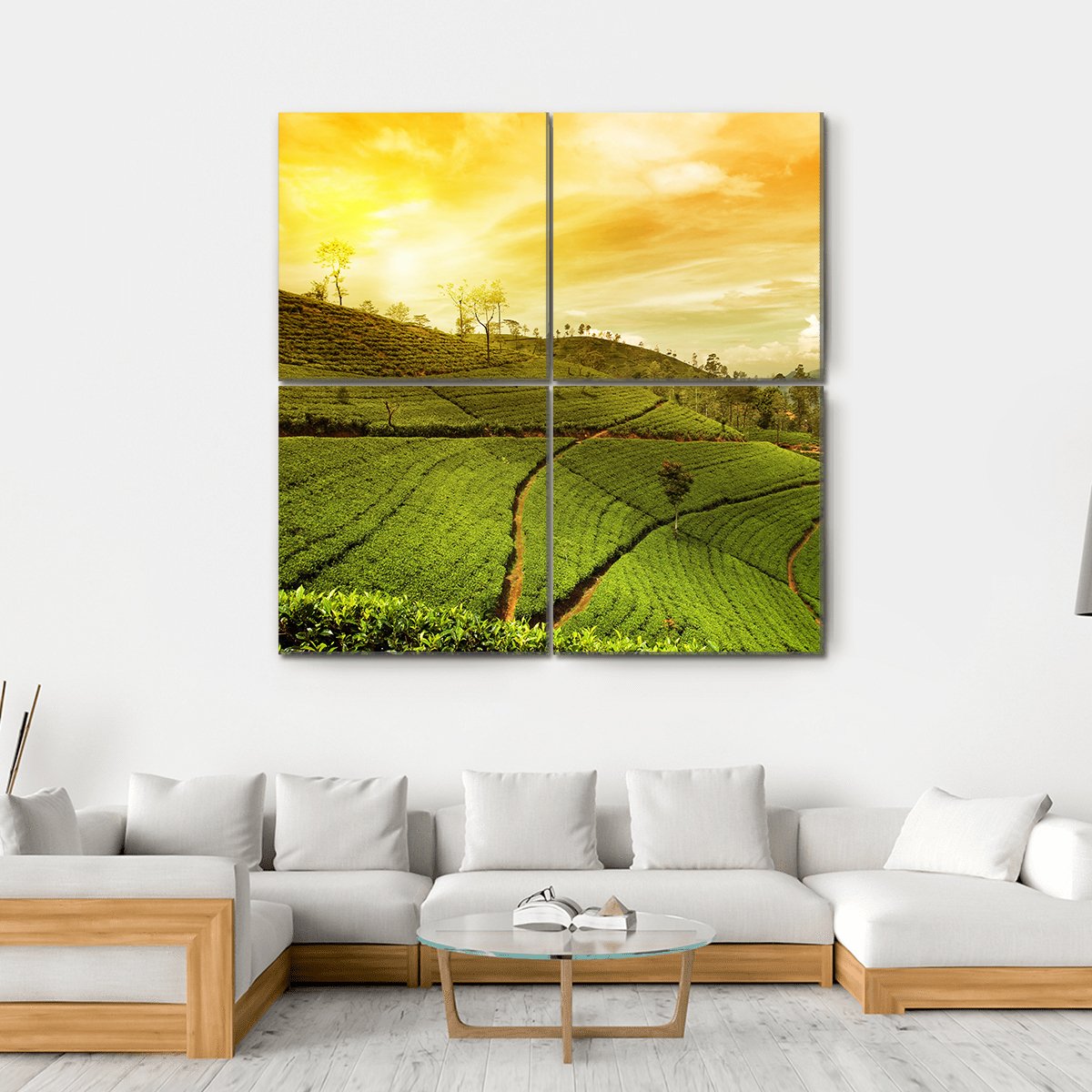 Tea Plantation Landscape Canvas Wall Art-4 Square-Gallery Wrap-17" x 17"-Tiaracle