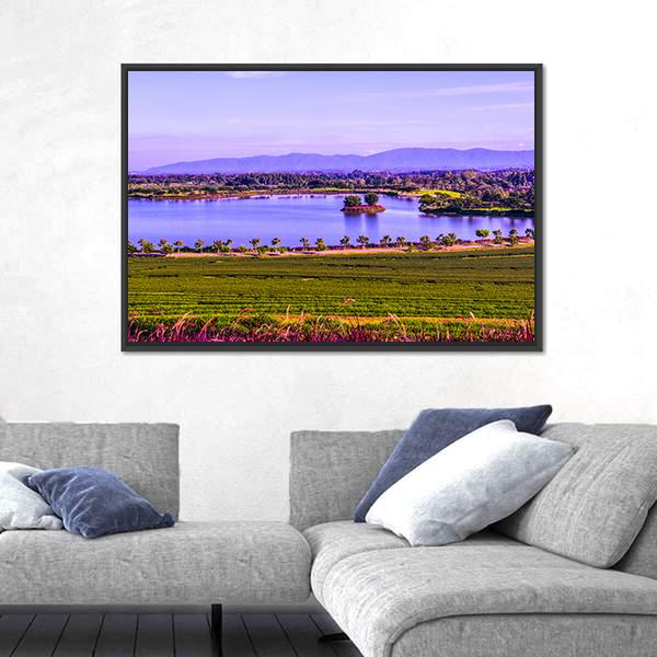 Tea Plantation With Lake Canvas Wall Art-1 Piece-Floating Frame-24" x 16"-Tiaracle