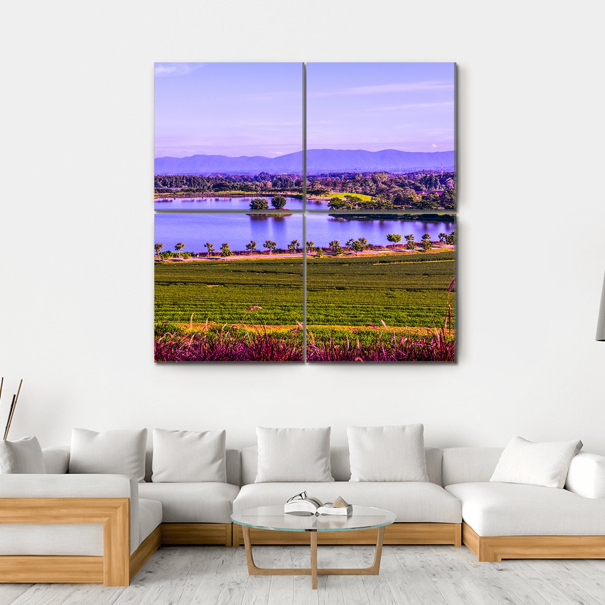 Tea Plantation With Lake Canvas Wall Art-4 Square-Gallery Wrap-17" x 17"-Tiaracle