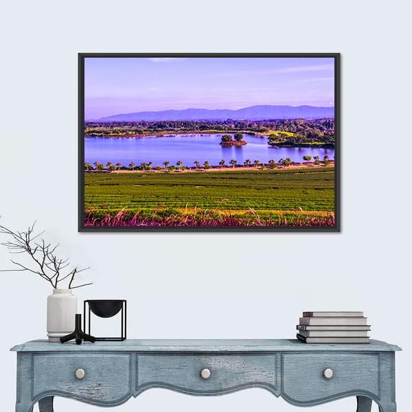 Tea Plantation With Lake Canvas Wall Art-5 Horizontal-Gallery Wrap-22" x 12"-Tiaracle