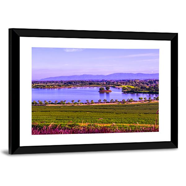 Tea Plantation With Lake Canvas Wall Art-5 Horizontal-Gallery Wrap-22" x 12"-Tiaracle