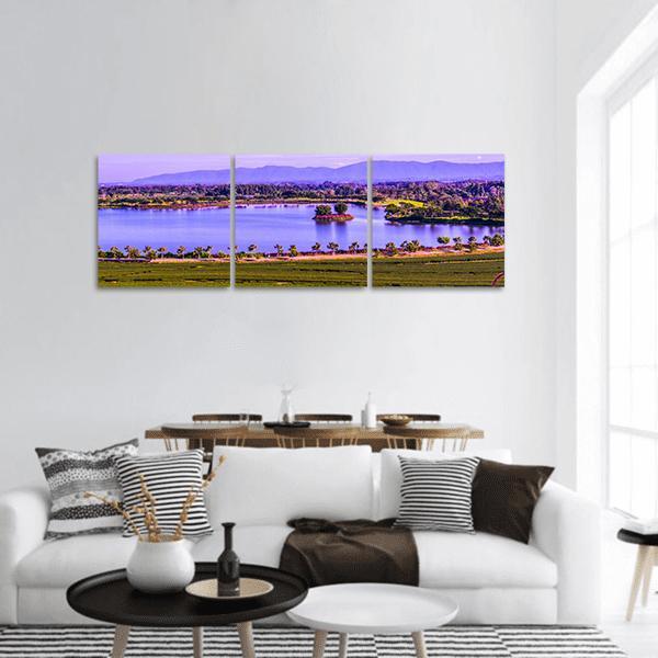 Tea Plantation With Lake Panoramic Canvas Wall Art-3 Piece-25" x 08"-Tiaracle