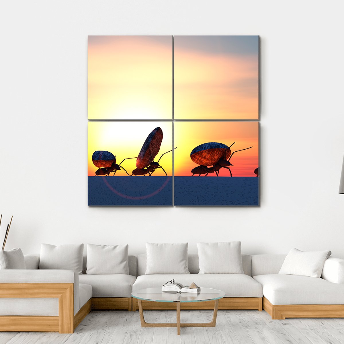 Ants Moving Stones Canvas Wall Art-4 Square-Gallery Wrap-17" x 17"-Tiaracle