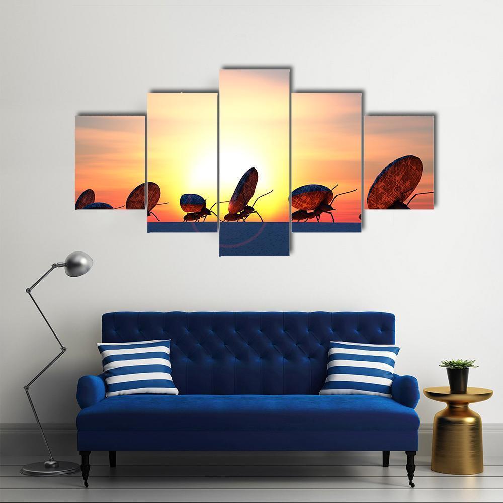 Ants Moving Stones Canvas Wall Art-5 Pop-Gallery Wrap-47" x 32"-Tiaracle