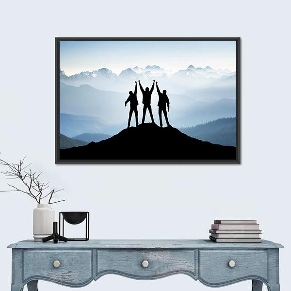 Team On Mountain Top Canvas Wall Art-5 Horizontal-Gallery Wrap-22" x 12"-Tiaracle