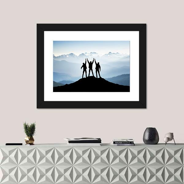 Team On Mountain Top Canvas Wall Art-5 Horizontal-Gallery Wrap-22" x 12"-Tiaracle