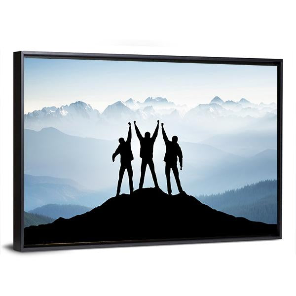 Team On Mountain Top Canvas Wall Art-3 Horizontal-Gallery Wrap-25&quot; x 16&quot;-Tiaracle