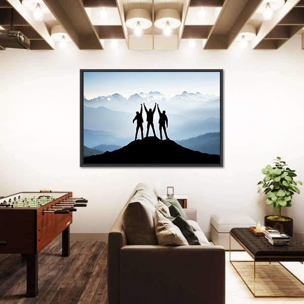 Team On Mountain Top Canvas Wall Art-5 Horizontal-Gallery Wrap-22" x 12"-Tiaracle