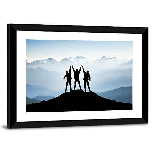 Team On Mountain Top Canvas Wall Art-5 Horizontal-Gallery Wrap-22" x 12"-Tiaracle
