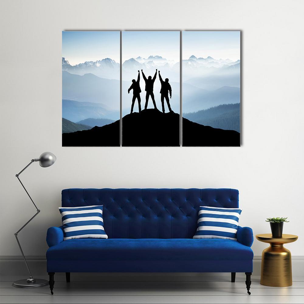 Team On Mountain Top Canvas Wall Art-3 Horizontal-Gallery Wrap-37" x 24"-Tiaracle