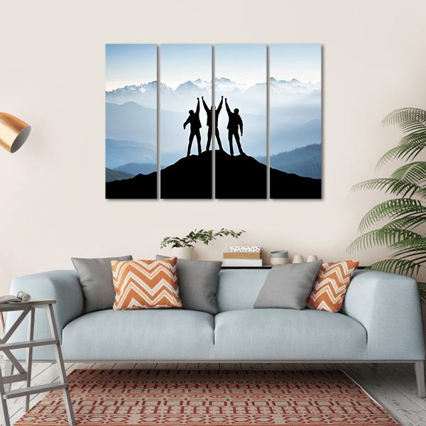 Team On Mountain Top Canvas Wall Art-4 Horizontal-Gallery Wrap-34" x 24"-Tiaracle