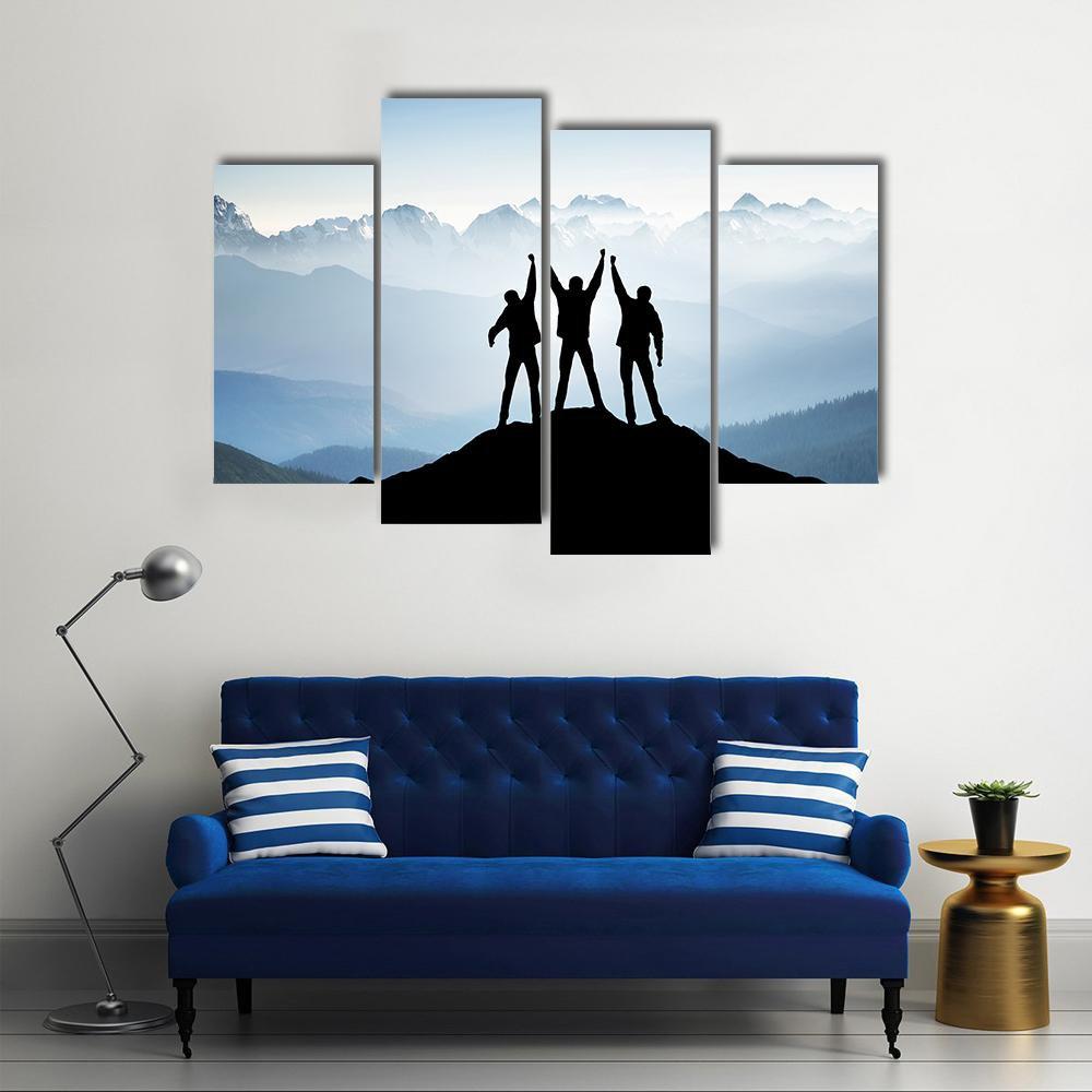 Team On Mountain Top Canvas Wall Art-4 Pop-Gallery Wrap-50&quot; x 32&quot;-Tiaracle