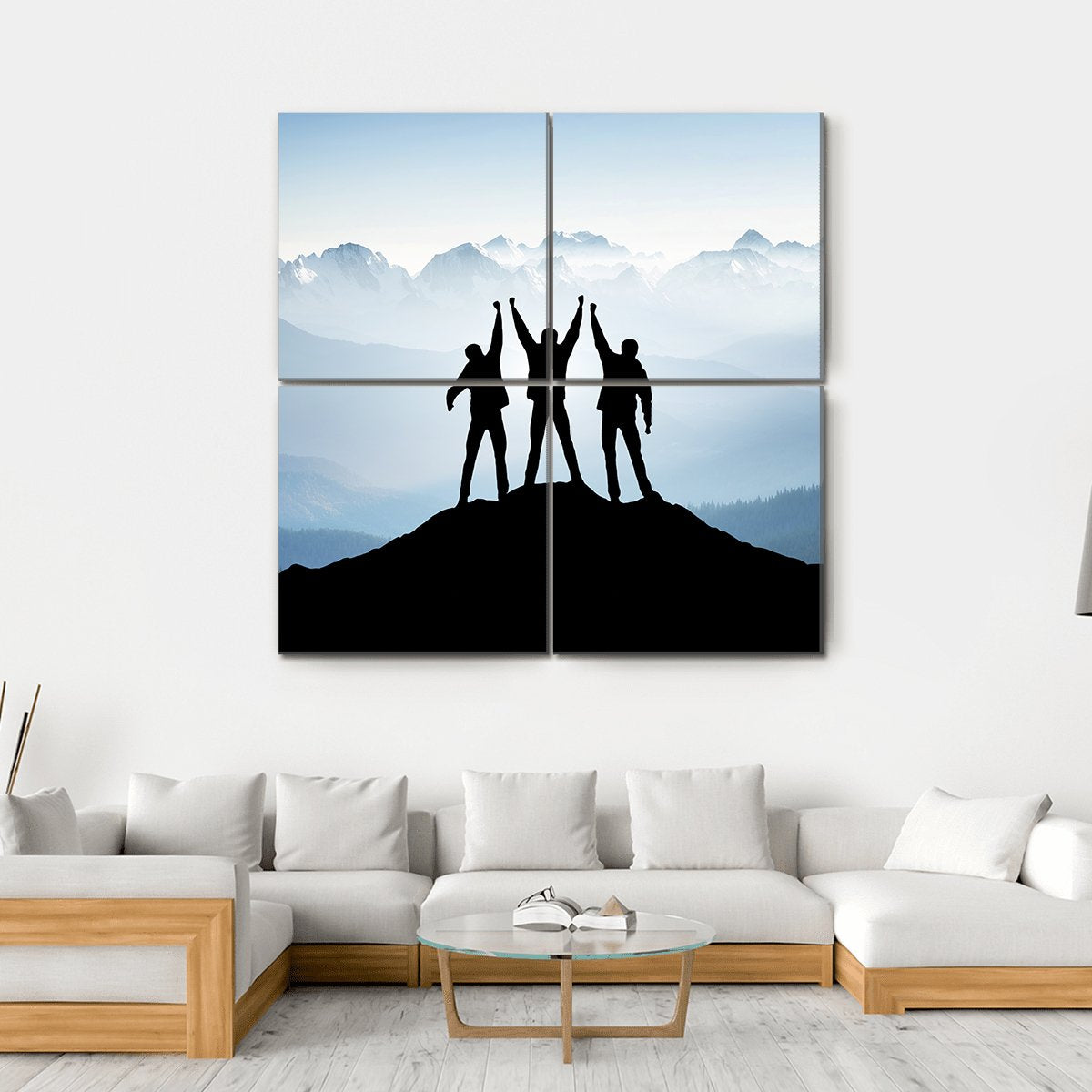Team On Mountain Top Canvas Wall Art-4 Square-Gallery Wrap-17" x 17"-Tiaracle