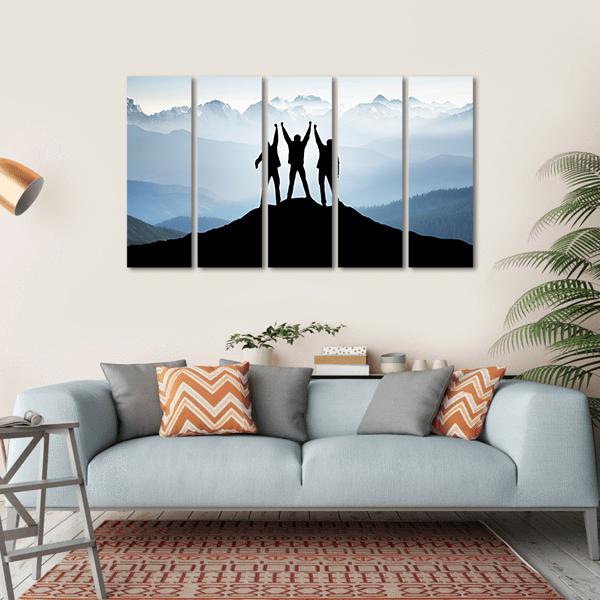 Team On Mountain Top Canvas Wall Art-5 Horizontal-Gallery Wrap-22" x 12"-Tiaracle