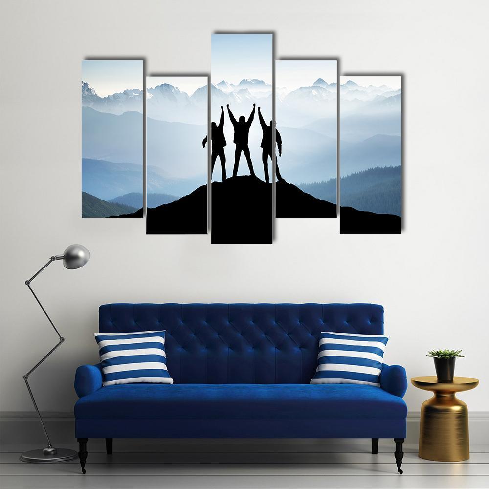 Team On Mountain Top Canvas Wall Art-5 Pop-Gallery Wrap-47&quot; x 32&quot;-Tiaracle