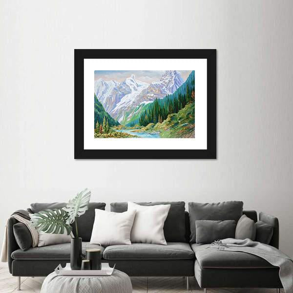 Teberda River In Gorge Of The Caucasus Mountains Canvas Wall Art-1 Piece-Framed Print-20" x 16"-Tiaracle